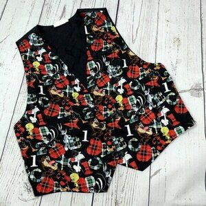 Vintage Looney Tunes Teacher Vest Bugs Bunny Sylvester Plaid School One Size EUC
